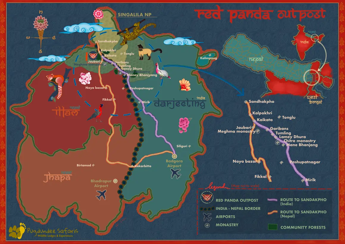 Red Panda tour route map across Eastern Himalayas wildlife regions