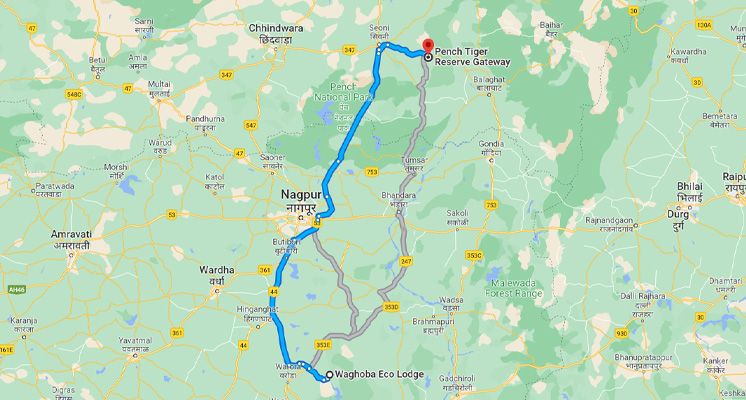 Route Map Tadoba Pench Safari