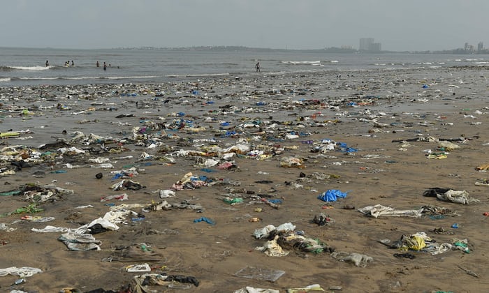 plastic waste on juhu beach