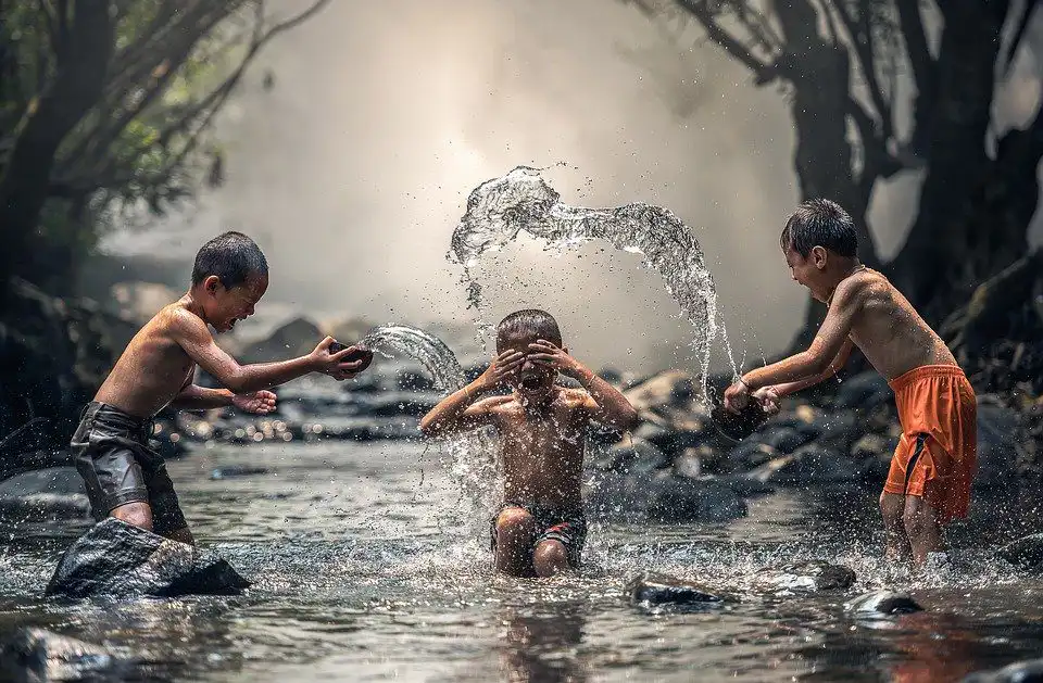 children bathing