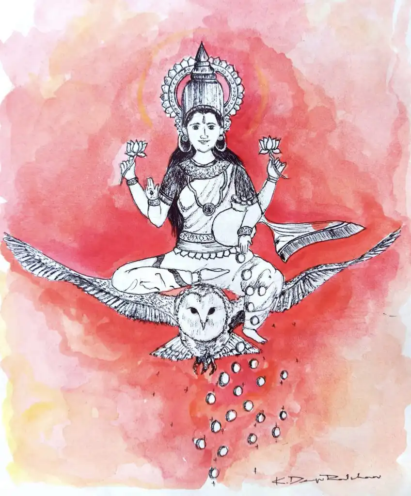 Laxmi, the Hindu goddess of money and wealth, rides a Barn owl