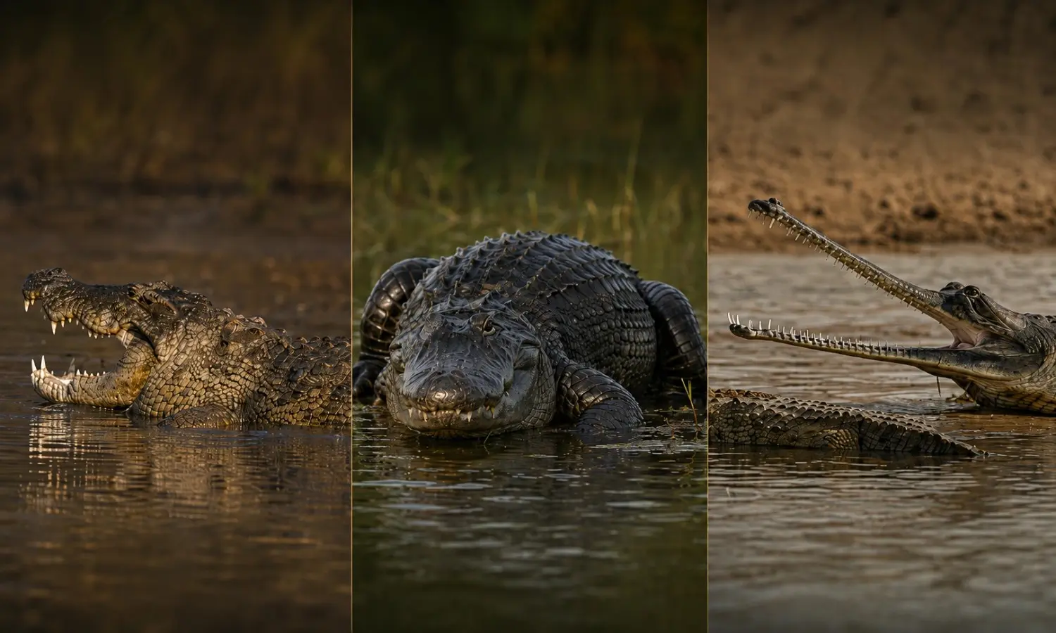 Comparison of crocodile alligator and gharial snout shapes